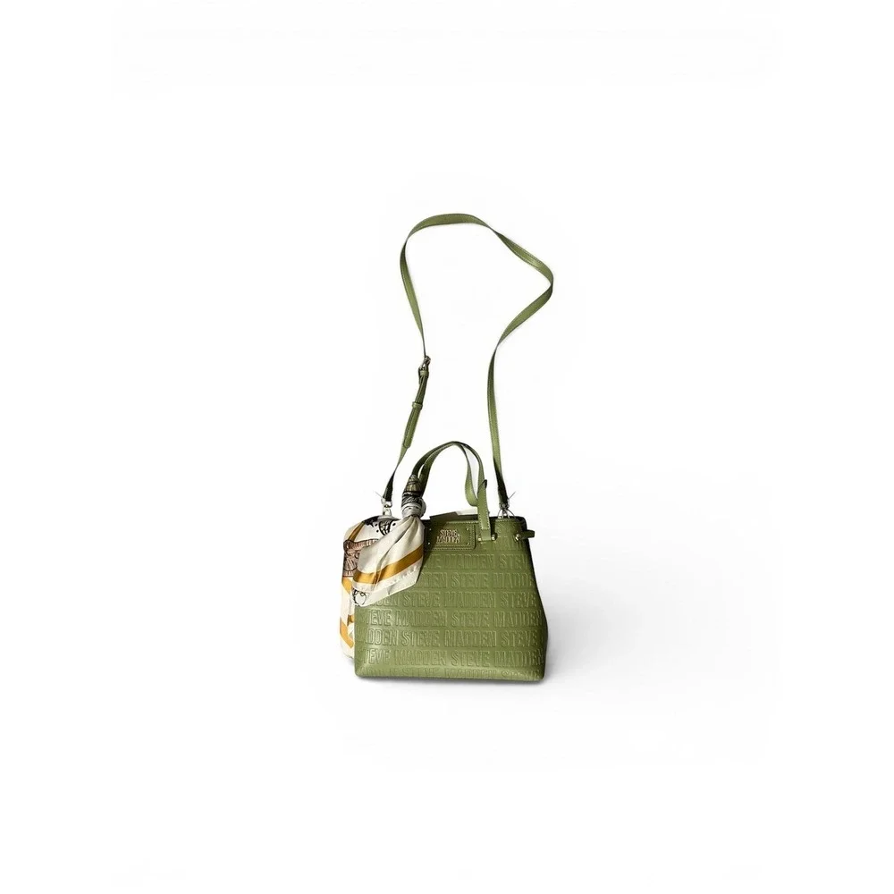 Steve Madden Satchel Womens Olive Green NWT Embossed Logo Scarf Crossbody Medium